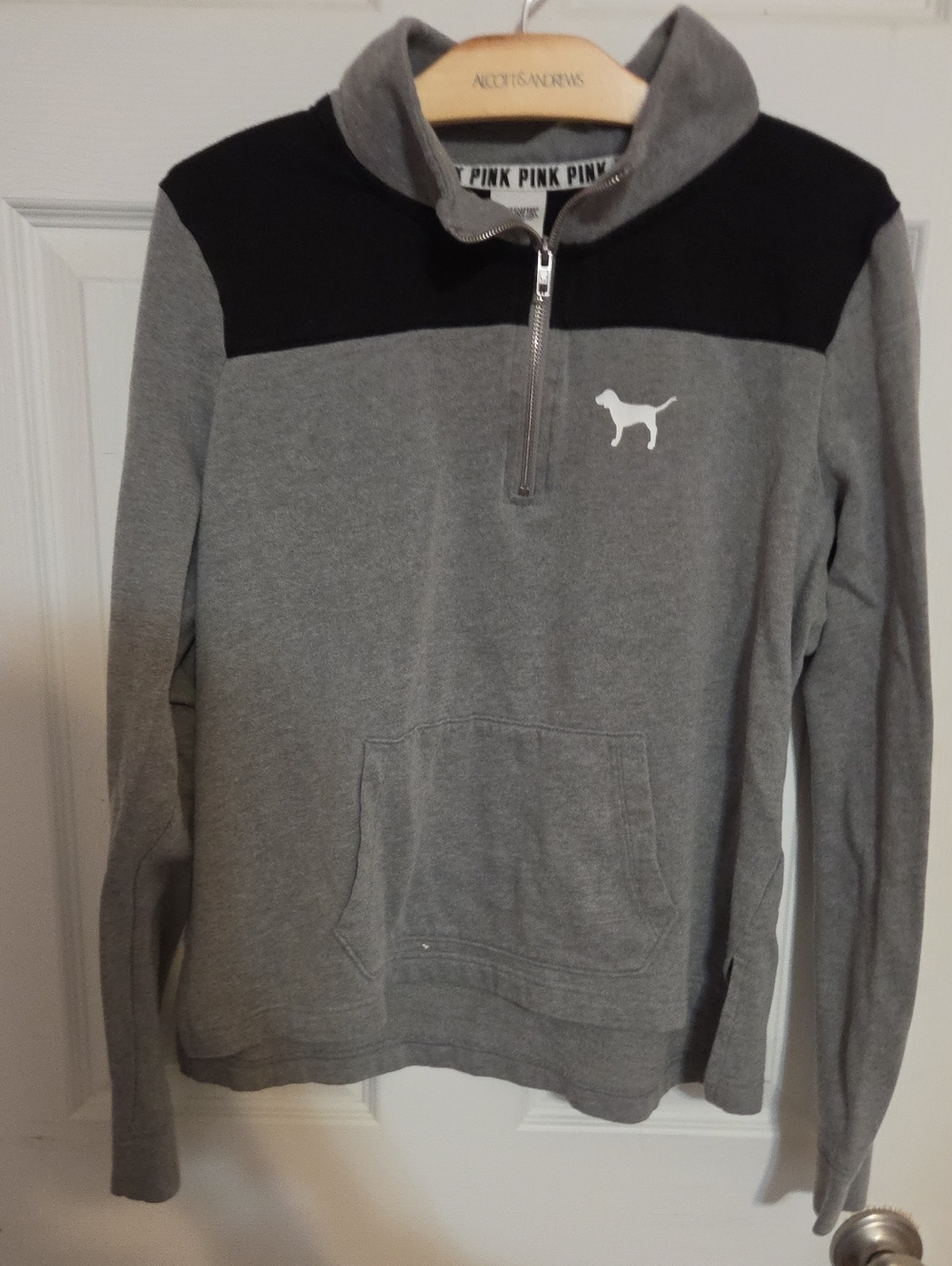 PINK Victoria's Secret Gray Half-Zip Pullover with Black Yoke
